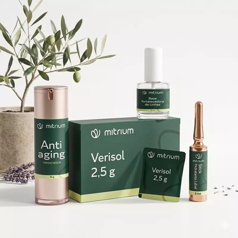 Combo da Beleza - Verisol 2,5g + Anti aging preenchedor 30g + Stick Hidratante Labial 5ml + Base fortalecedora de Unhas 10ml 